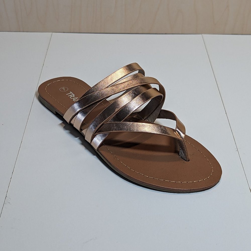 Traffic Women Stylish Adorable Diagonal Flat Thong Sandals - Rose Gold -